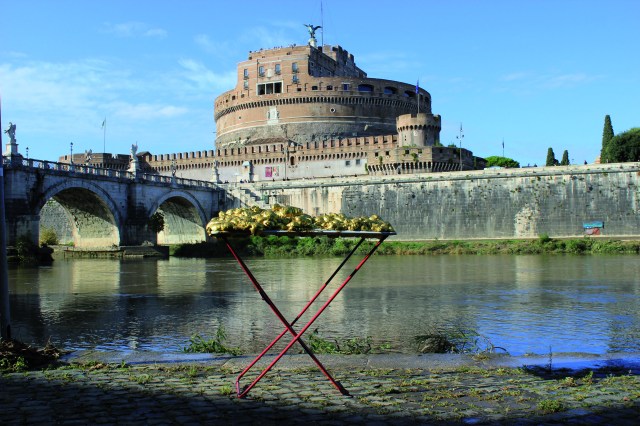 © Renate Egger and Wilhelm Roseneder. Goldene Erweiterung:Golden expansion. Street art project. Castel`Sant Angelo. Rome, Italy, 2011