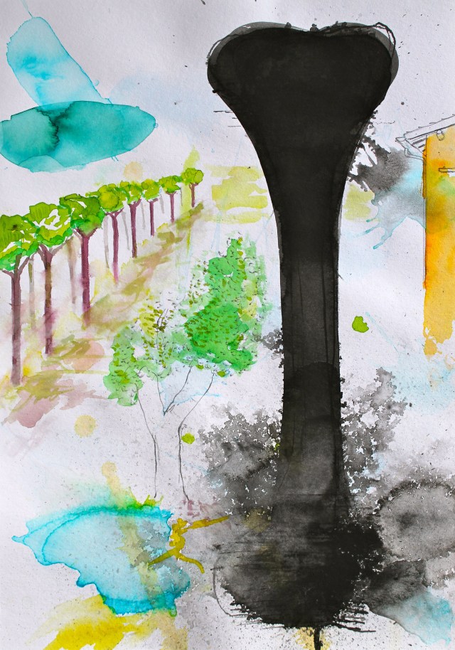 © Wilhelm Roseneder. Studie zu römischer Landschaft/Study to roman landscape, 2011. Aquarell, Tusche, chinesische Tusche/Watercolour, ink, Chinese ink, 24x34 cm