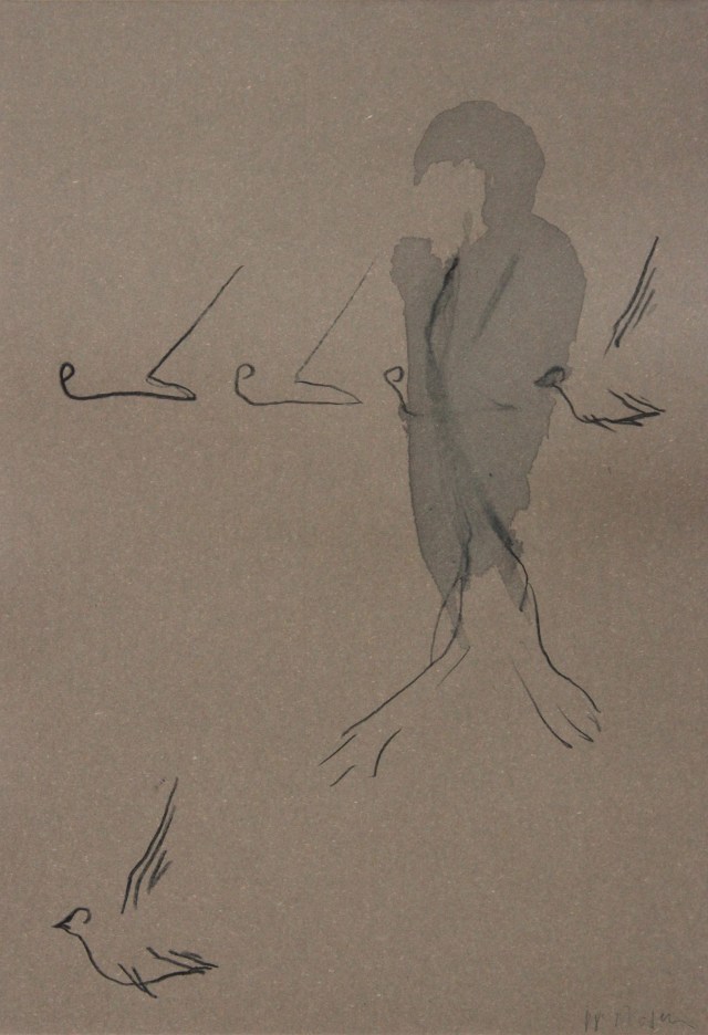 © Wilhelm Roseneder. Vögel/Birds, 1988. Aquarell, Ölkreide auf gefärbten Papier/Watercolour, oil crayon on coloured paper, 34x23,7 cm