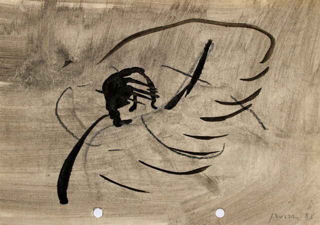 © Wilhelm Roseneder. Dem Engel einen Schlag versetzen, 1988. Tusche, Ölkreide auf Papier/Ink, oil crayon on paper, 14,6x20,9 cm